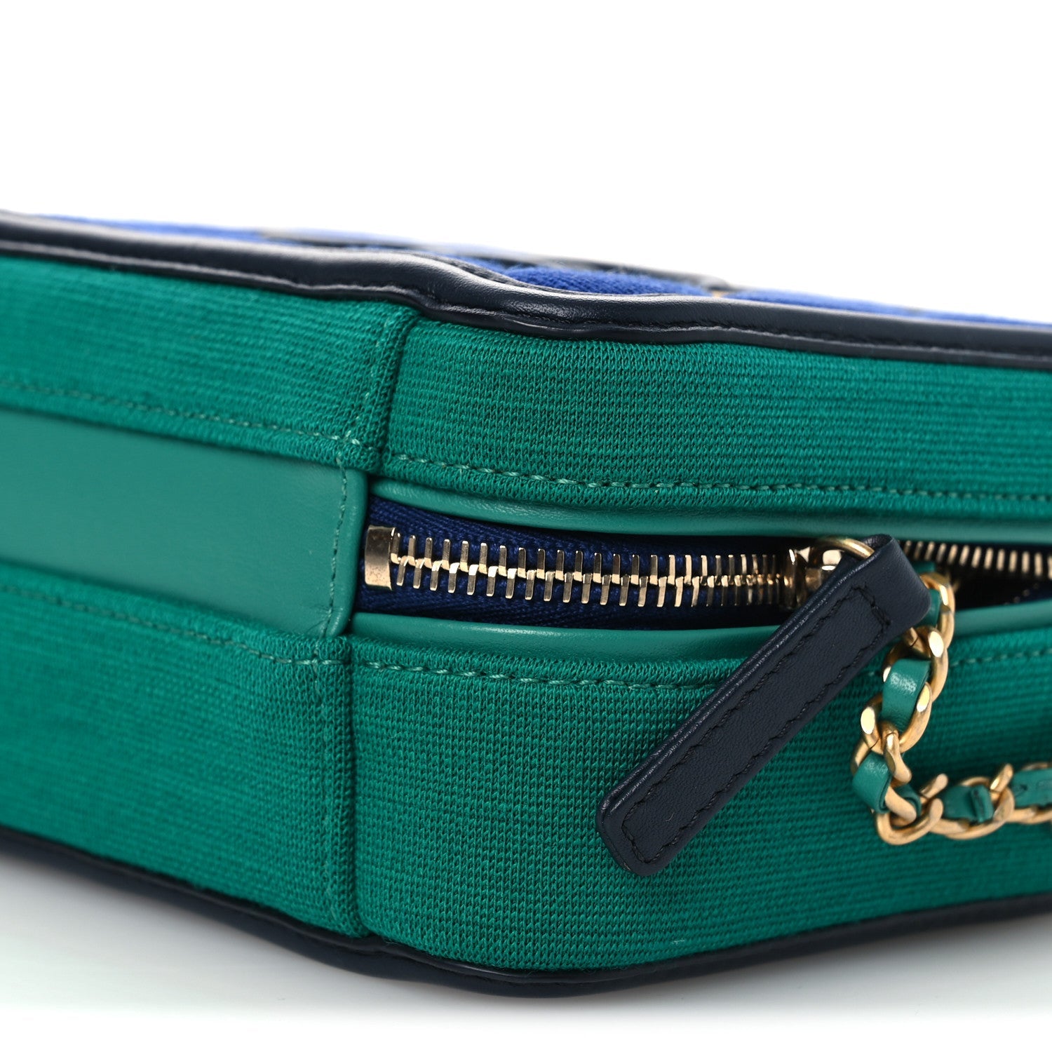 Chanel Jersey Quilted Small CC Filigree Vanity Case Blue Green