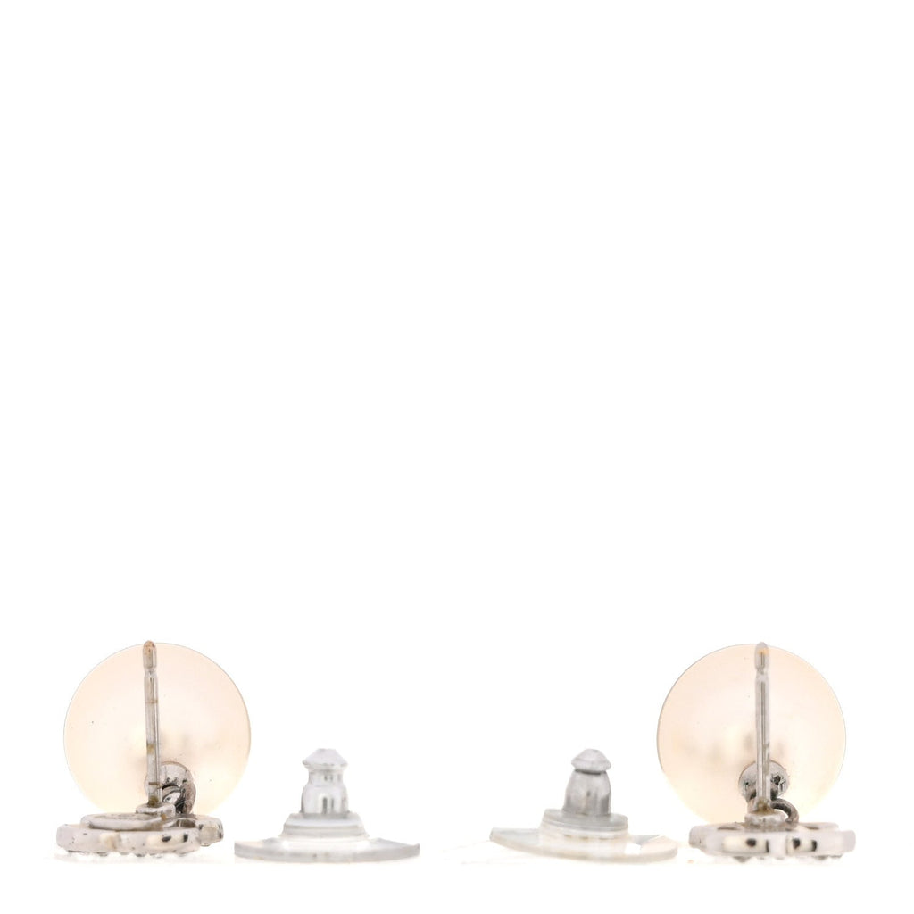 Crystal Pearl CC Drop Earrings Silver Pearly White