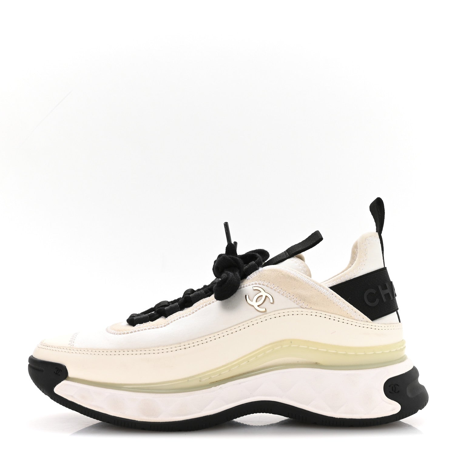 Chanel Velvet Calfskin Mixed Fibers CC Sneakers 37 Ivory Black