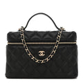 Chanel Caviar Quilted Top Handle Slim Vanity With Chain Black