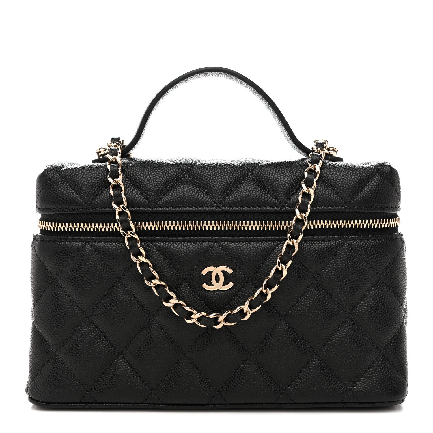 Chanel Caviar Quilted Top Handle Slim Vanity With Chain Black