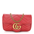 Gucci Calfskin Matelasse Super Mini GG Marmont Shoulder Bag Hibiscus Red