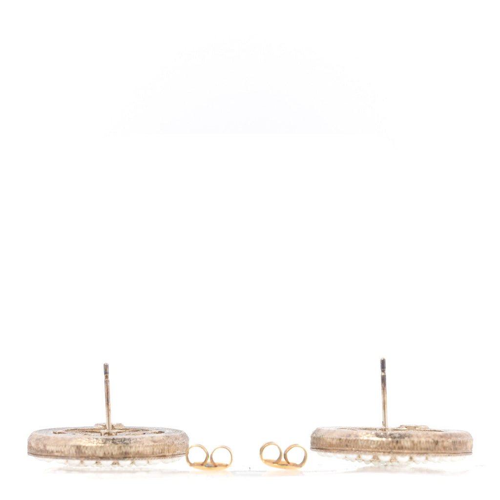 Pearl CC Round Earrings Gold