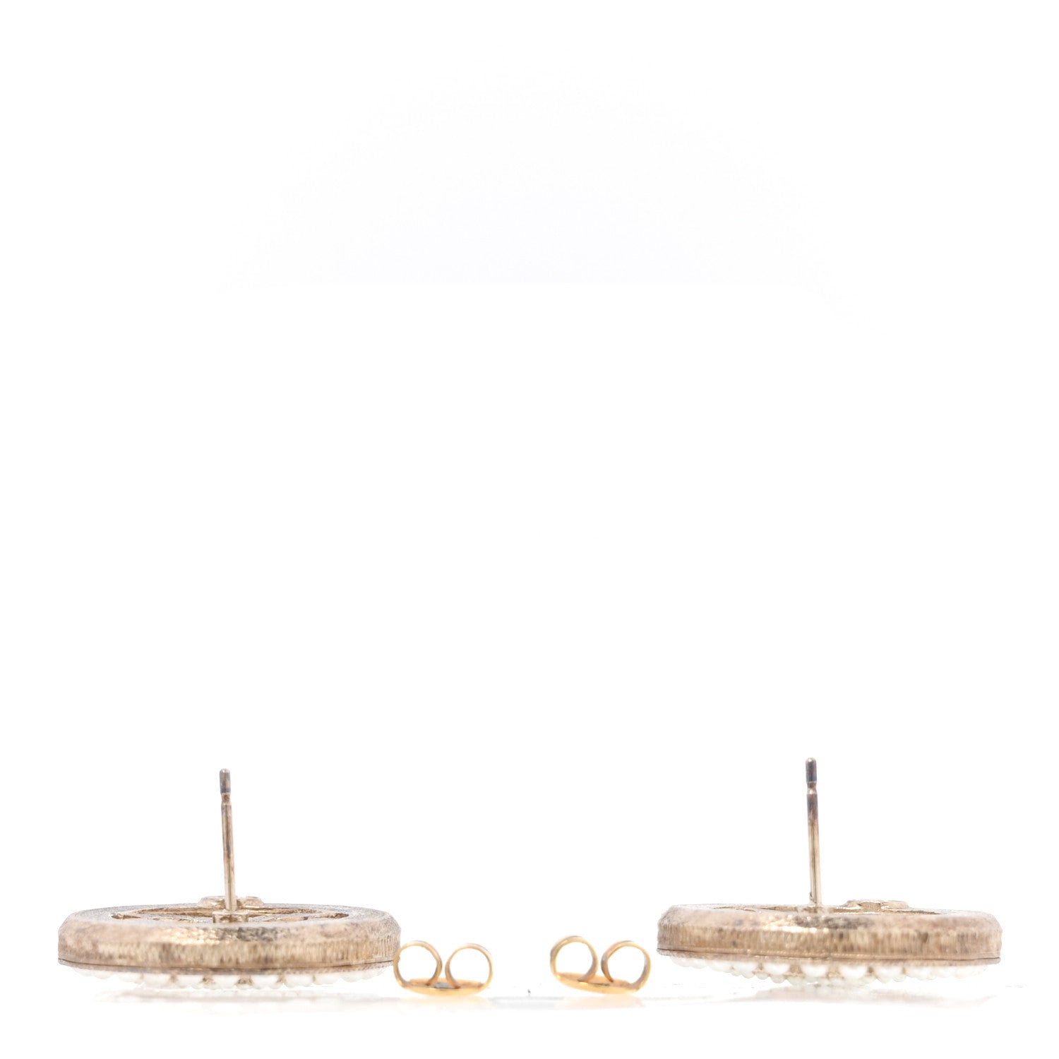 Pearl CC Round Earrings Gold