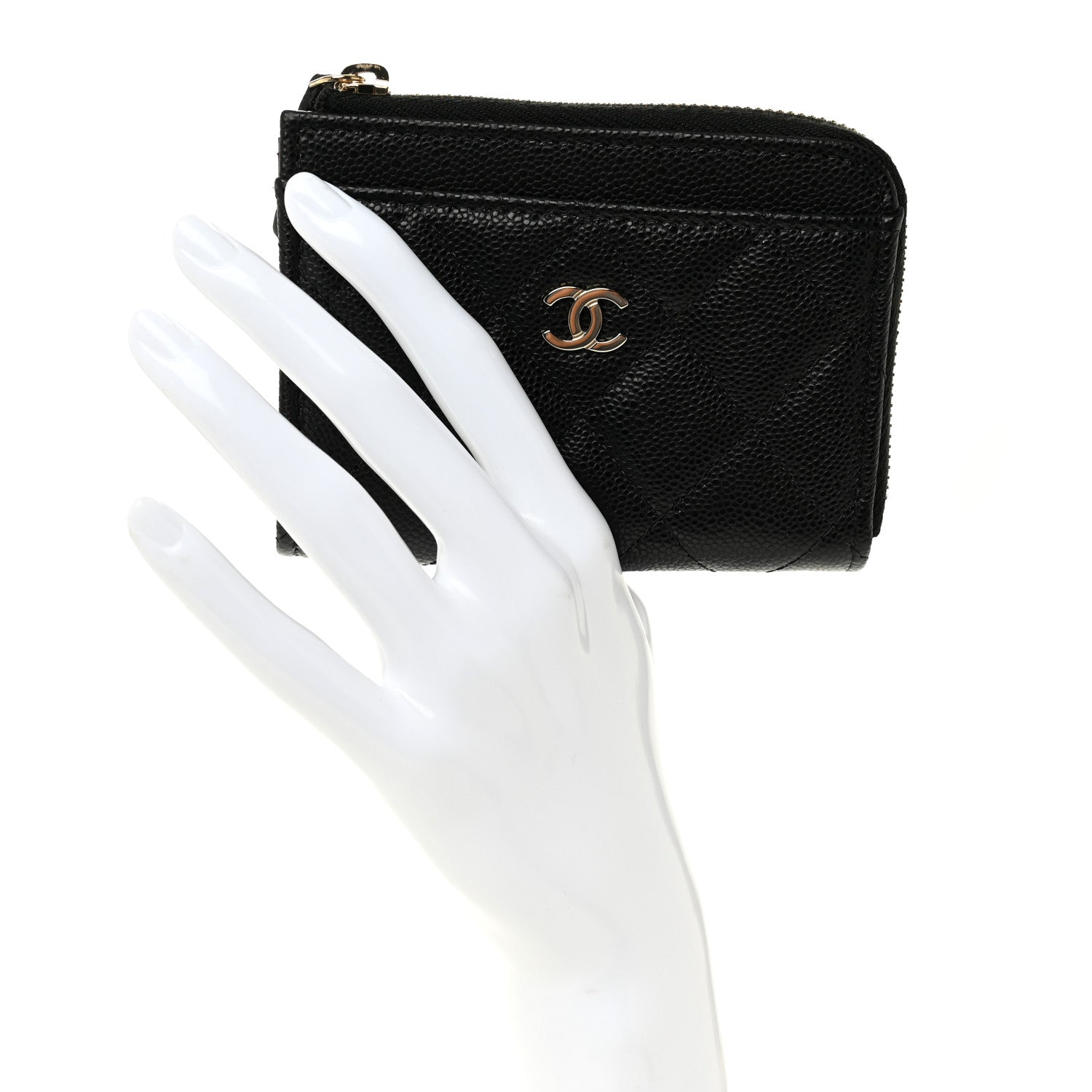 Caviar Quilted Flap Zip Card Holder Black