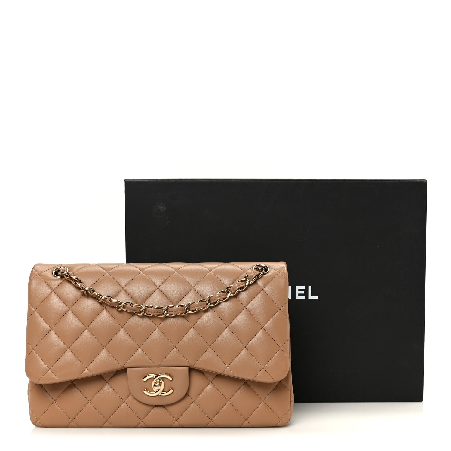 Chanel Lambskin Quilted Jumbo Double Flap Dark Beige