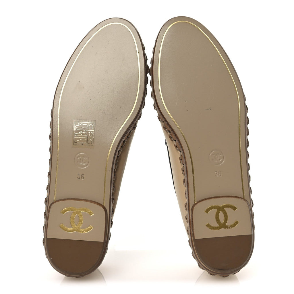 Lambskin Chain CC Mocassin Loafer Espadrilles 36 Beige Black