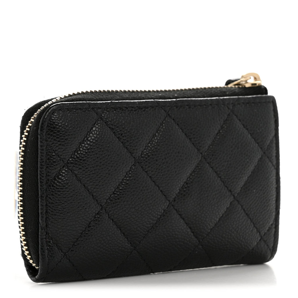 Caviar Quilted Zipped Key Holder Case Black