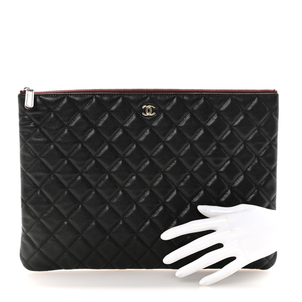 Caviar Quilted Large Cosmetic Case Black