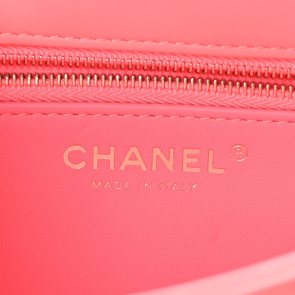 Chanel Lambskin Lacquered Quilted Mini Trendy CC Dual Handle Flap Bag Coral Pink