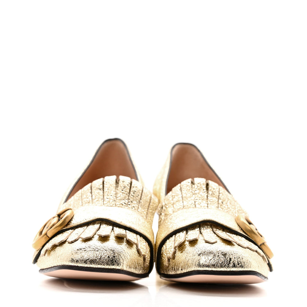 Gucci Galassia GG Marmont Fringe 50mm Loafer Pumps 35 Platino
