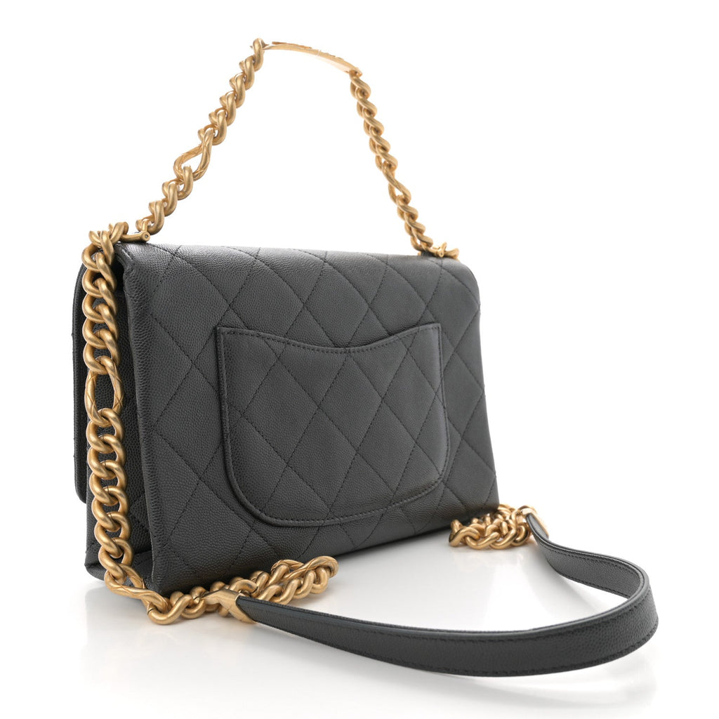 Chanel Caviar Quilted Bracelet On Chain Flap Dark Grey