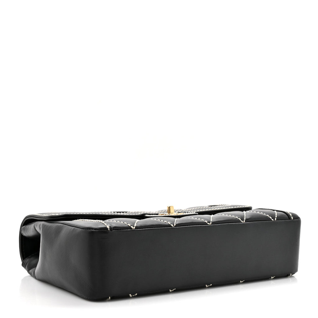 Chanel Calfskin Quilted Wild Stitch Large Top Handle Flap Black