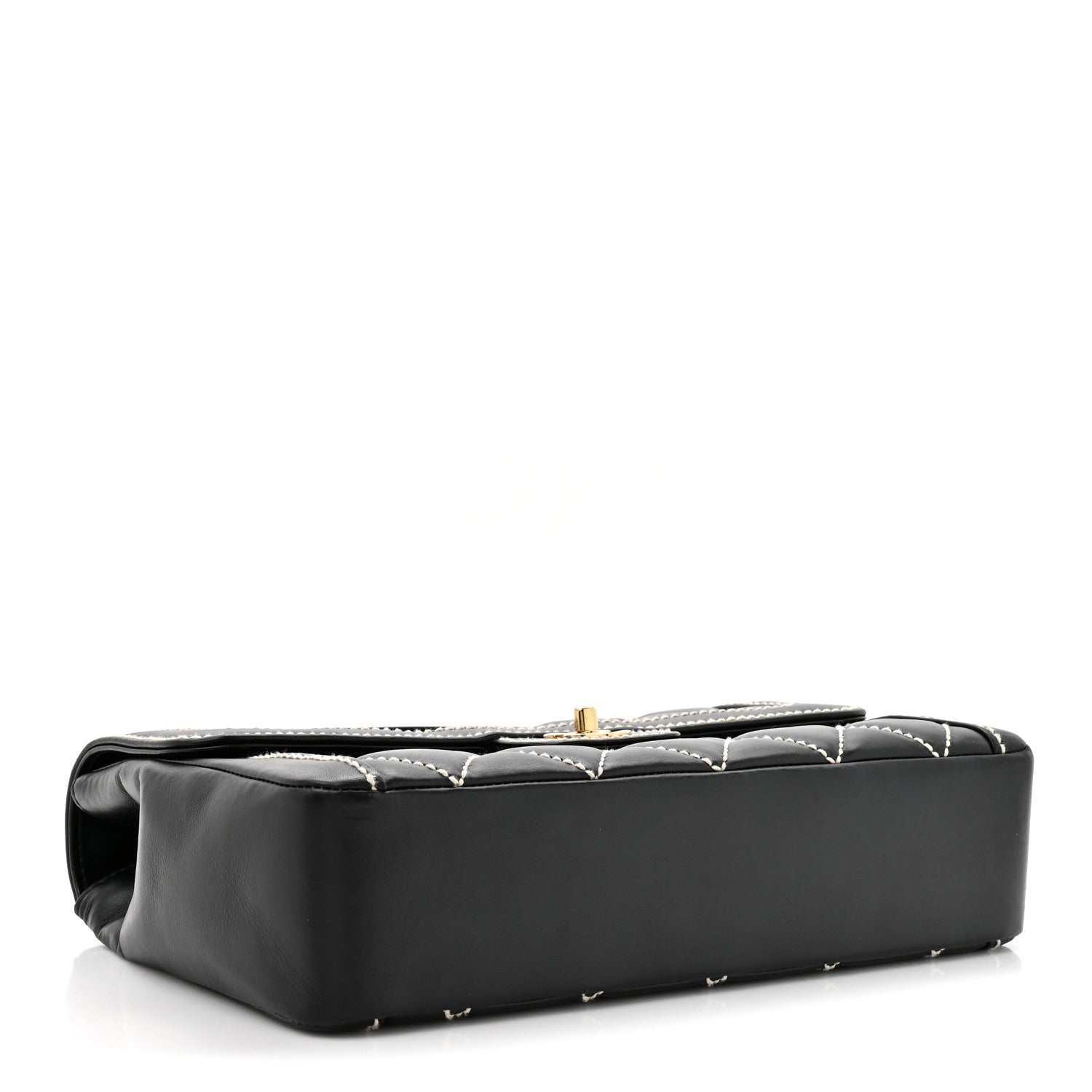 Chanel Calfskin Quilted Wild Stitch Large Top Handle Flap Black