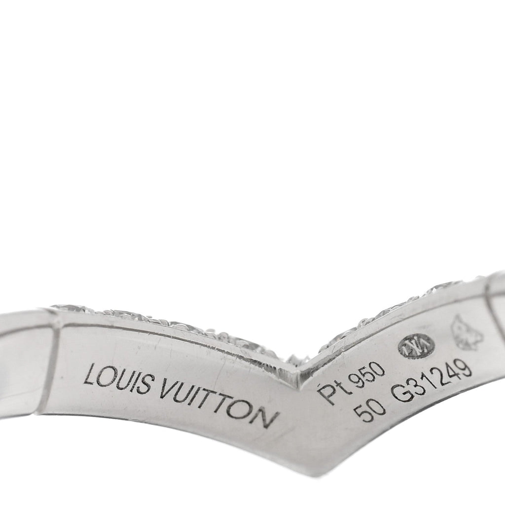 Louis Vuitton Platiunm Diamond V Pave Ring 50 5.5