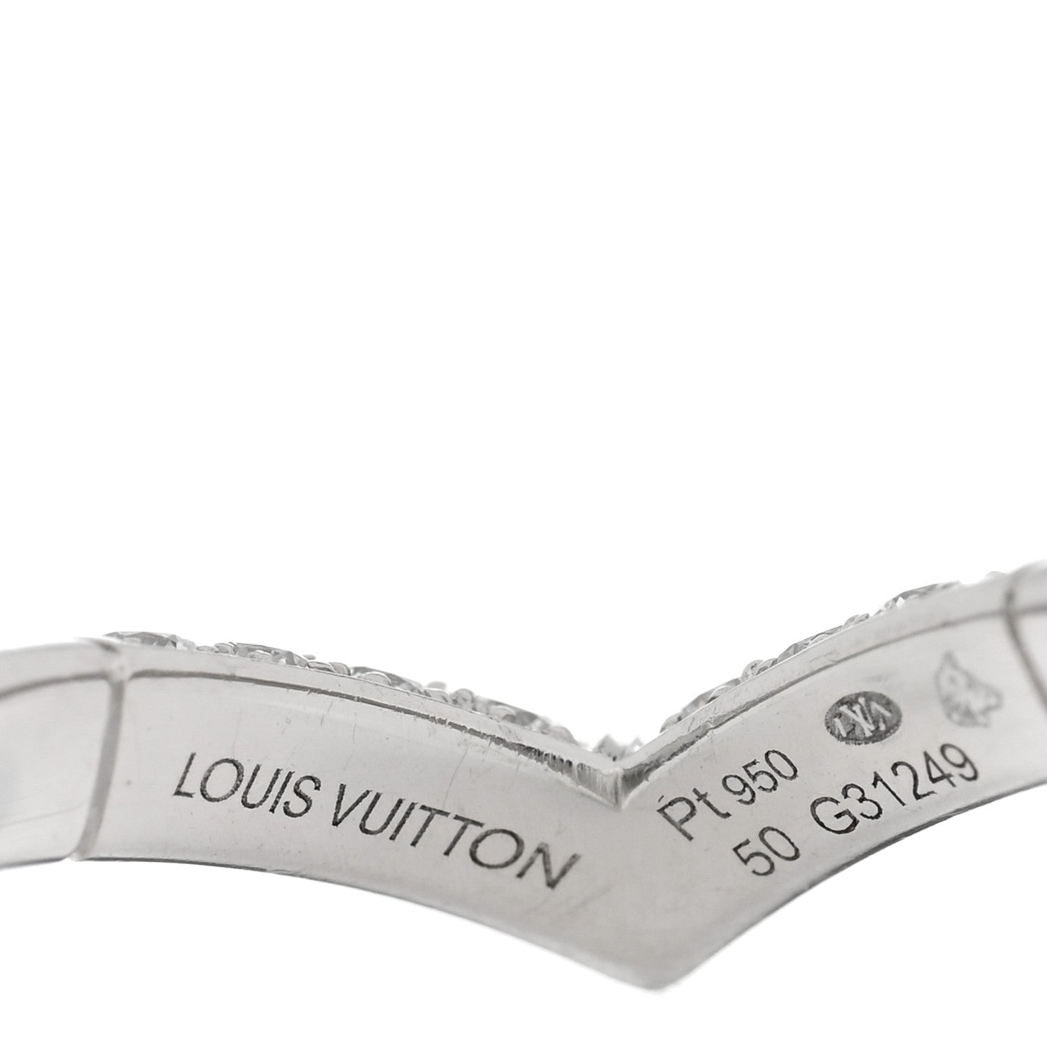 Louis Vuitton Platiunm Diamond V Pave Ring 50 5.5