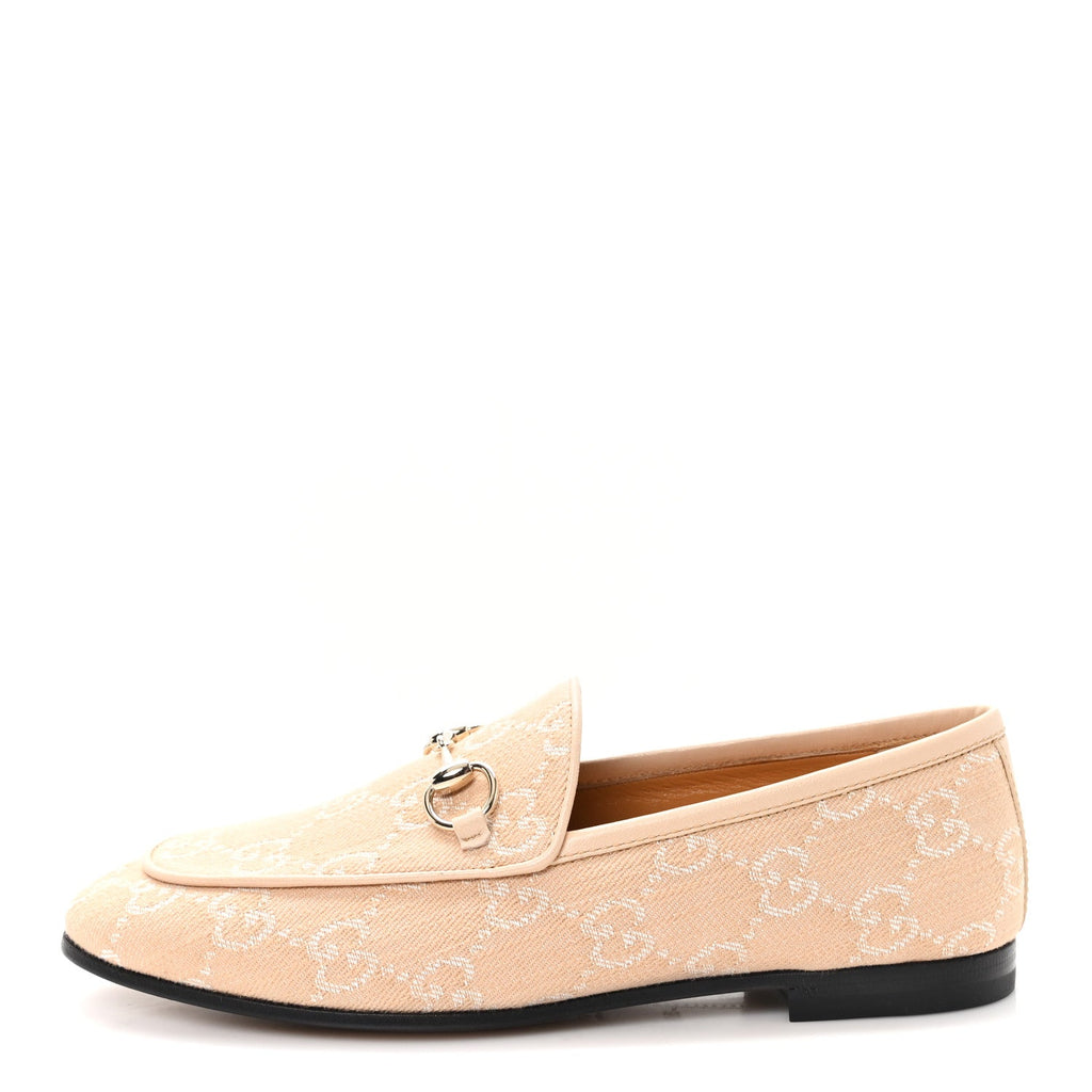 Gucci Canvas GG Monogram Horsebit Womens Jordaan Loafers 35.5 Souffle Rose