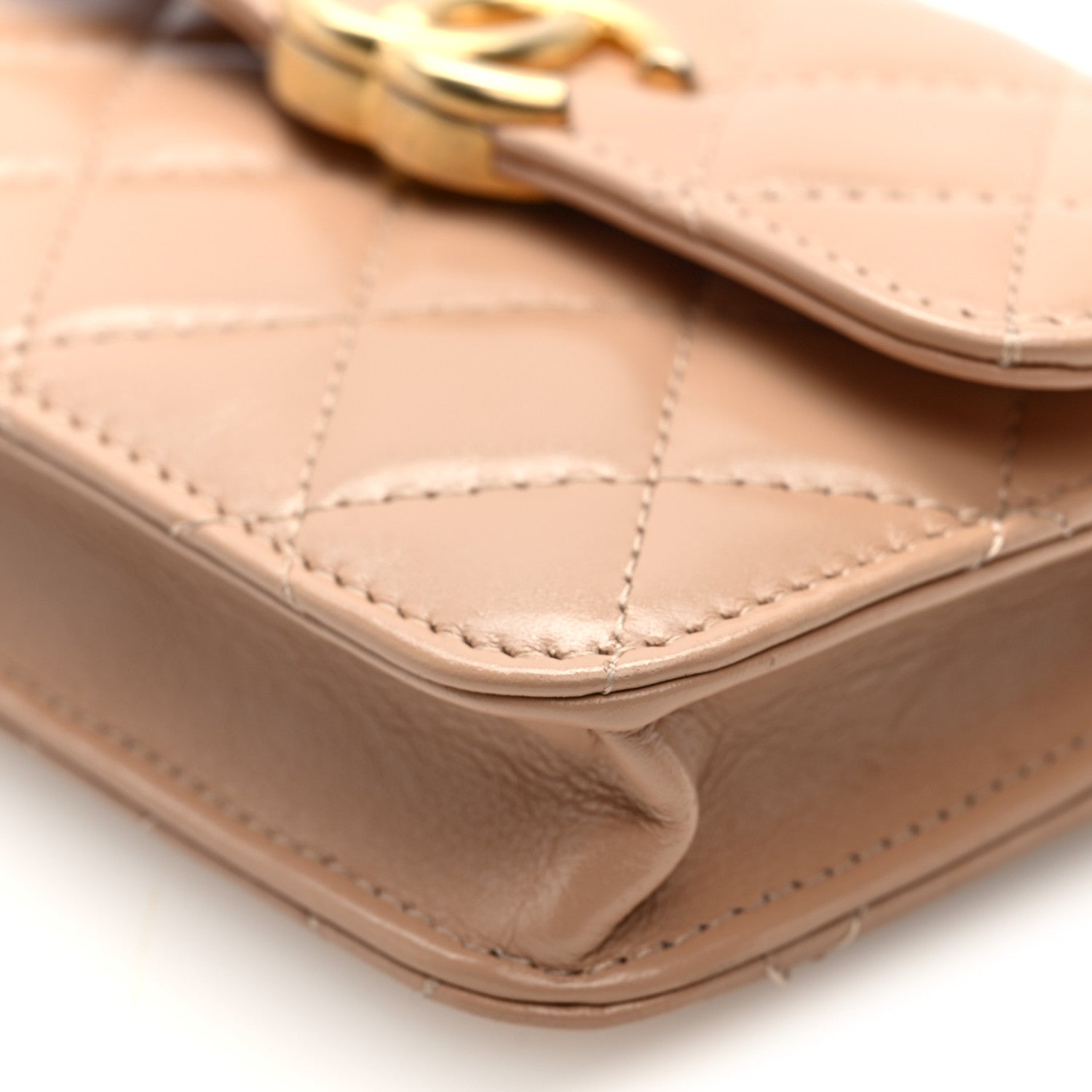 Chanel Calfskin Quilted Perfect Fit Coin Purse With Chain Beige