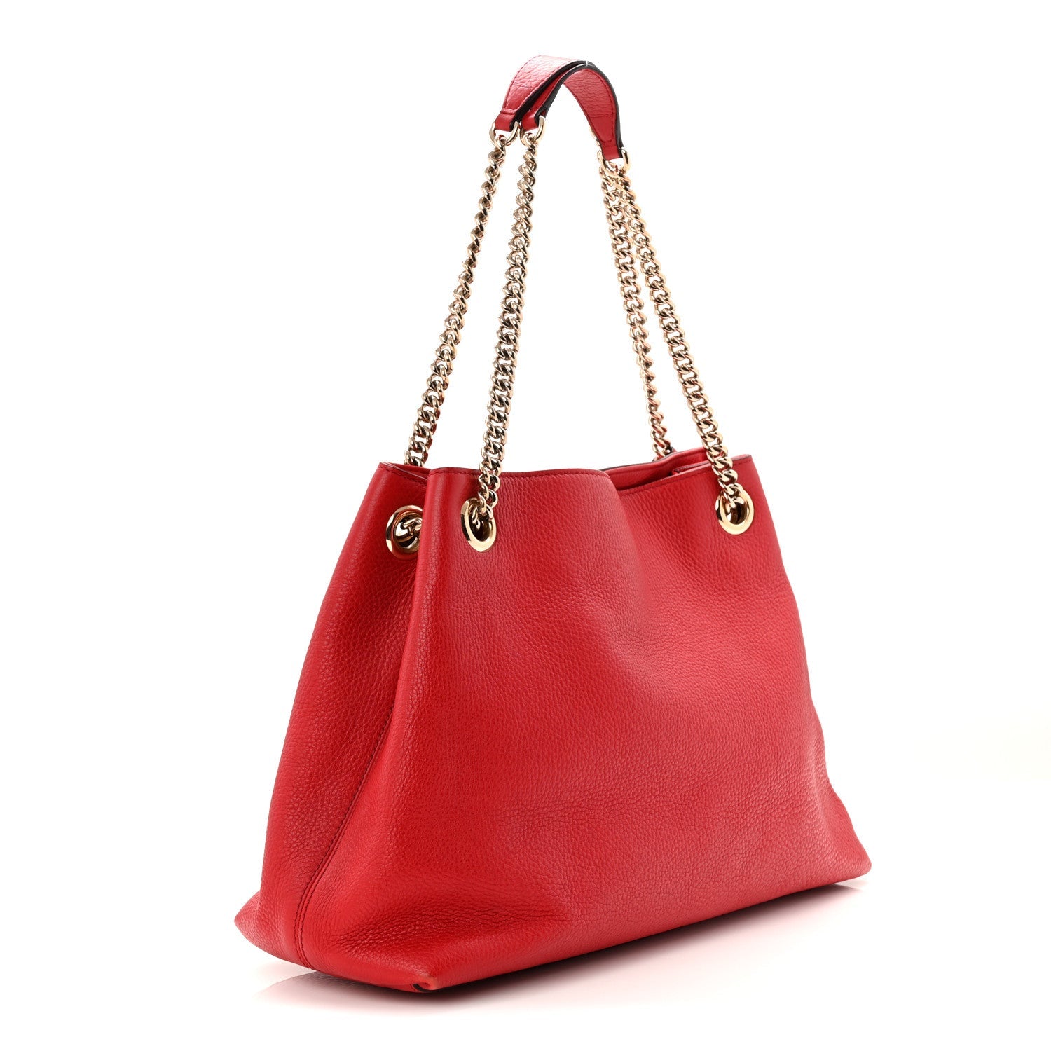 Gucci Pebbled Calfskin Medium Soho Chain Shoulder Bag Tabasco Red