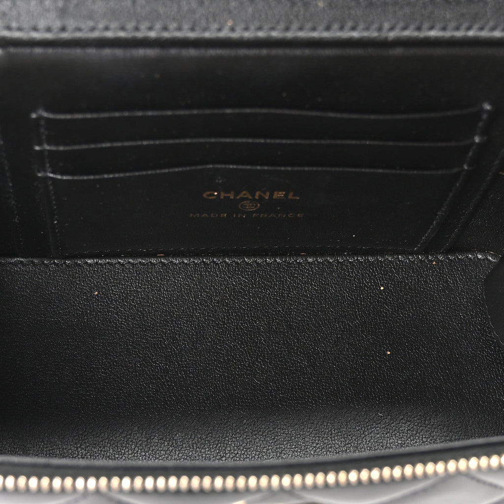 Chanel Lambskin Quilted Small Top Handle Vanity Case With Chain Black