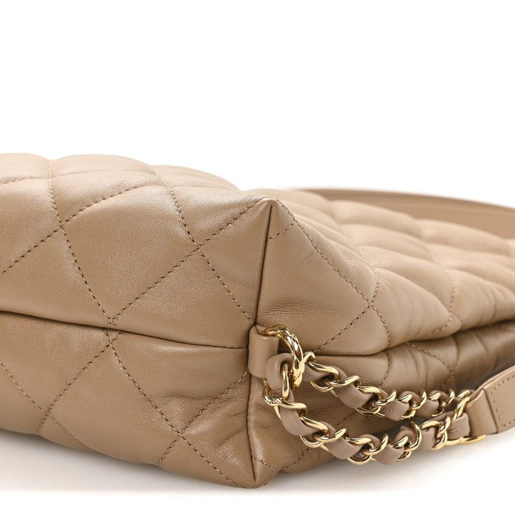 Chanel Lambskin Quilted Hobo Beige