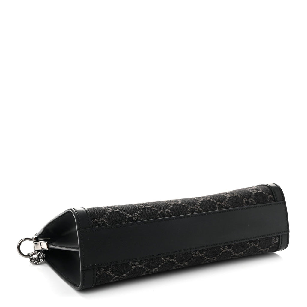 Gucci Jacquard Black Denim GG Monogram Chain Shoulder Bag Black Ivory