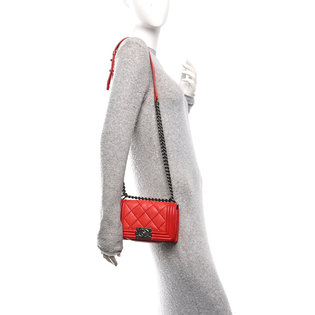 Chanel Calfskin Double Stitch Small Boy Flap Red