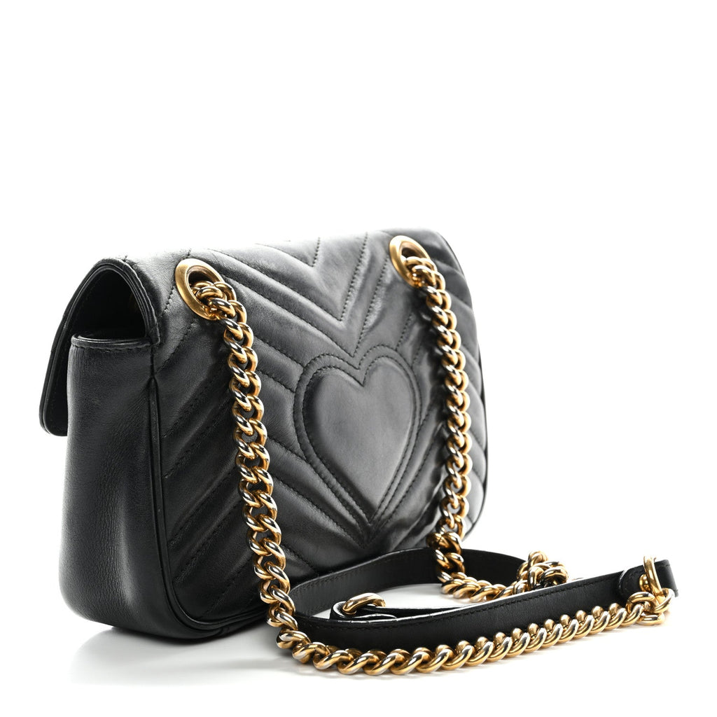 Gucci Calfskin Matelasse Mini GG Marmont Shoulder Bag Black