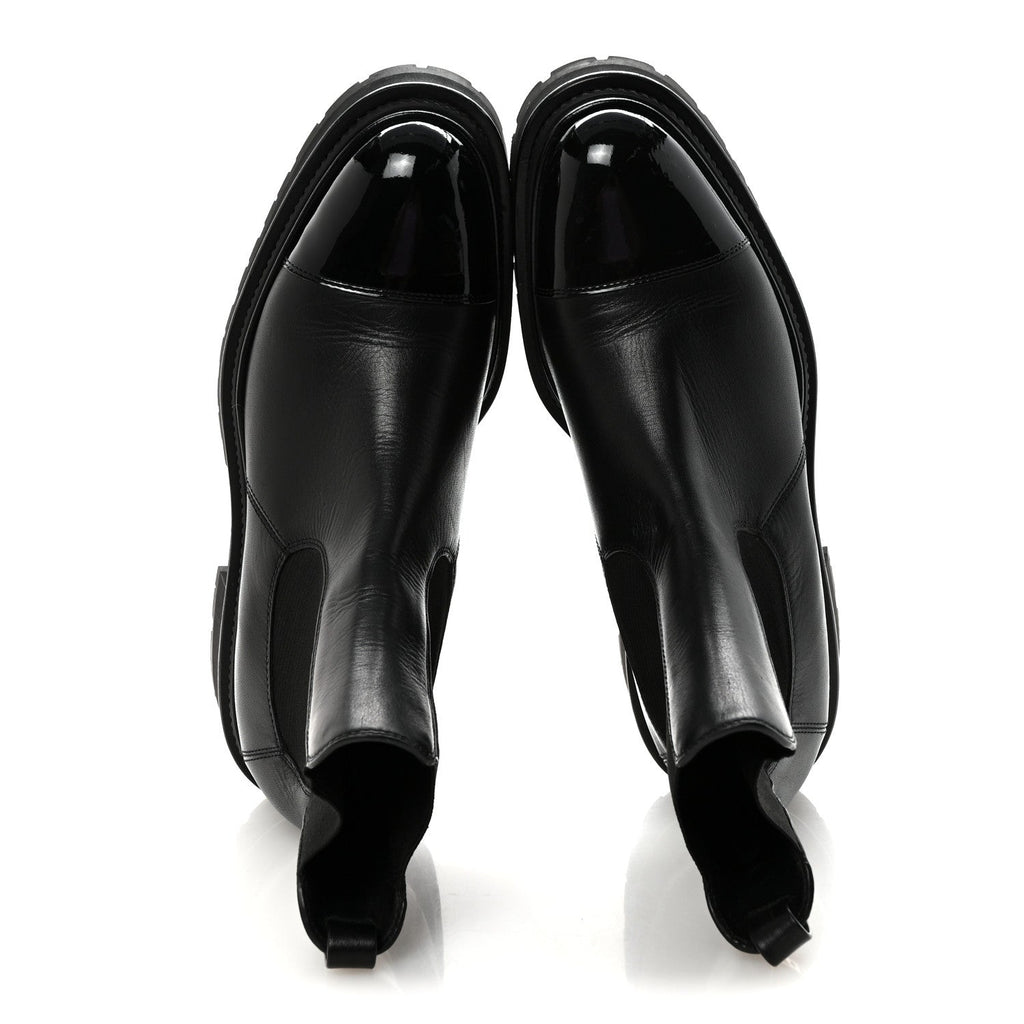 Calfskin Patent Cap Toe Ankle Boots 39.5 Black