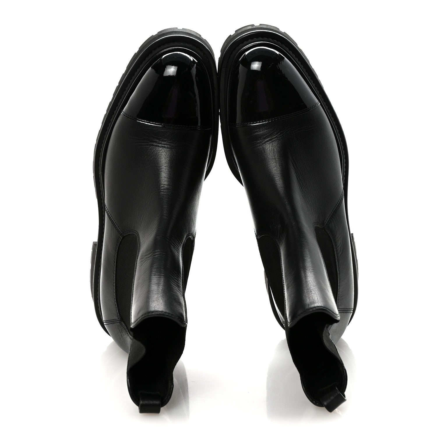 Calfskin Patent Cap Toe Ankle Boots 39.5 Black