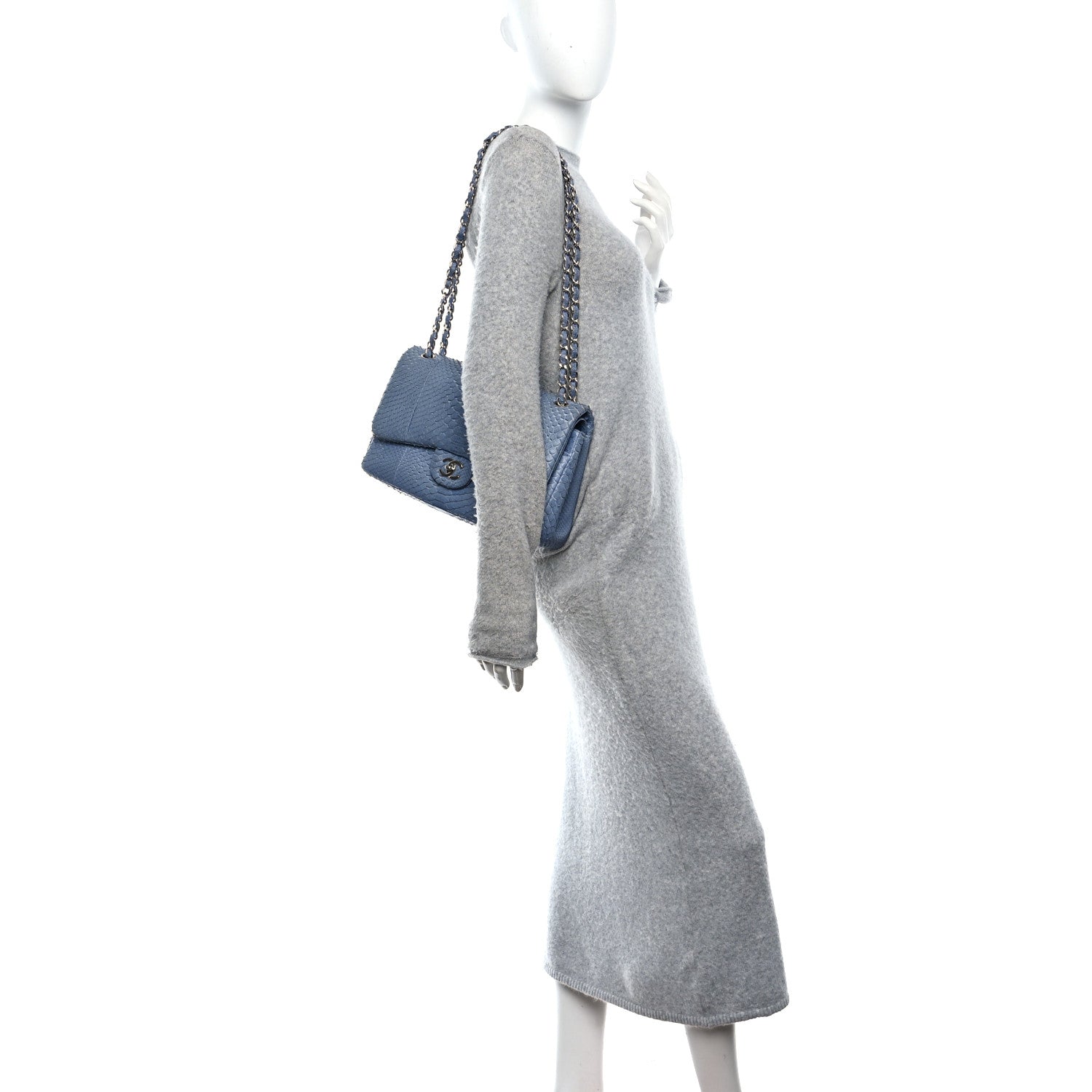 Chanel Snakeskin Jumbo Double Flap Light Blue