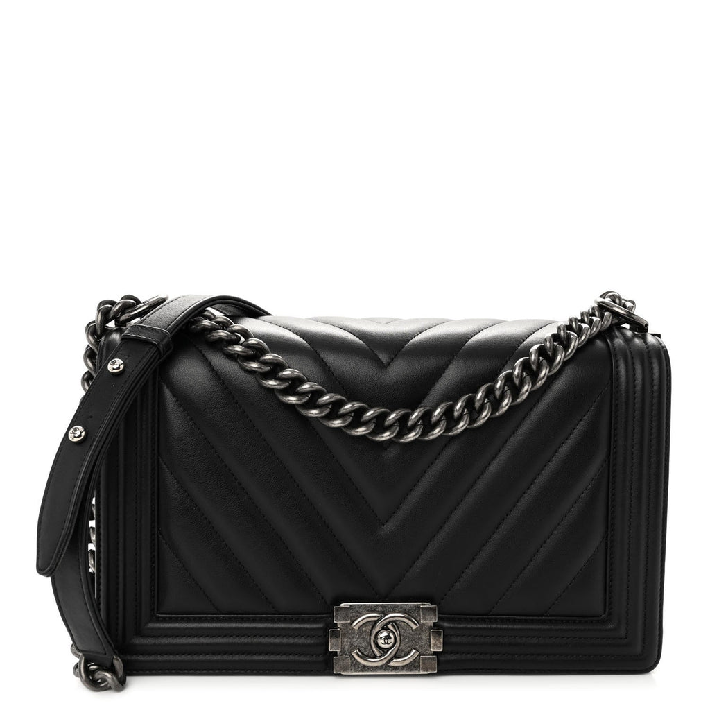 Chanel Calfskin Chevron Quilted New Medium Boy Flap Black