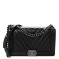 Chanel Calfskin Chevron Quilted New Medium Boy Flap Black