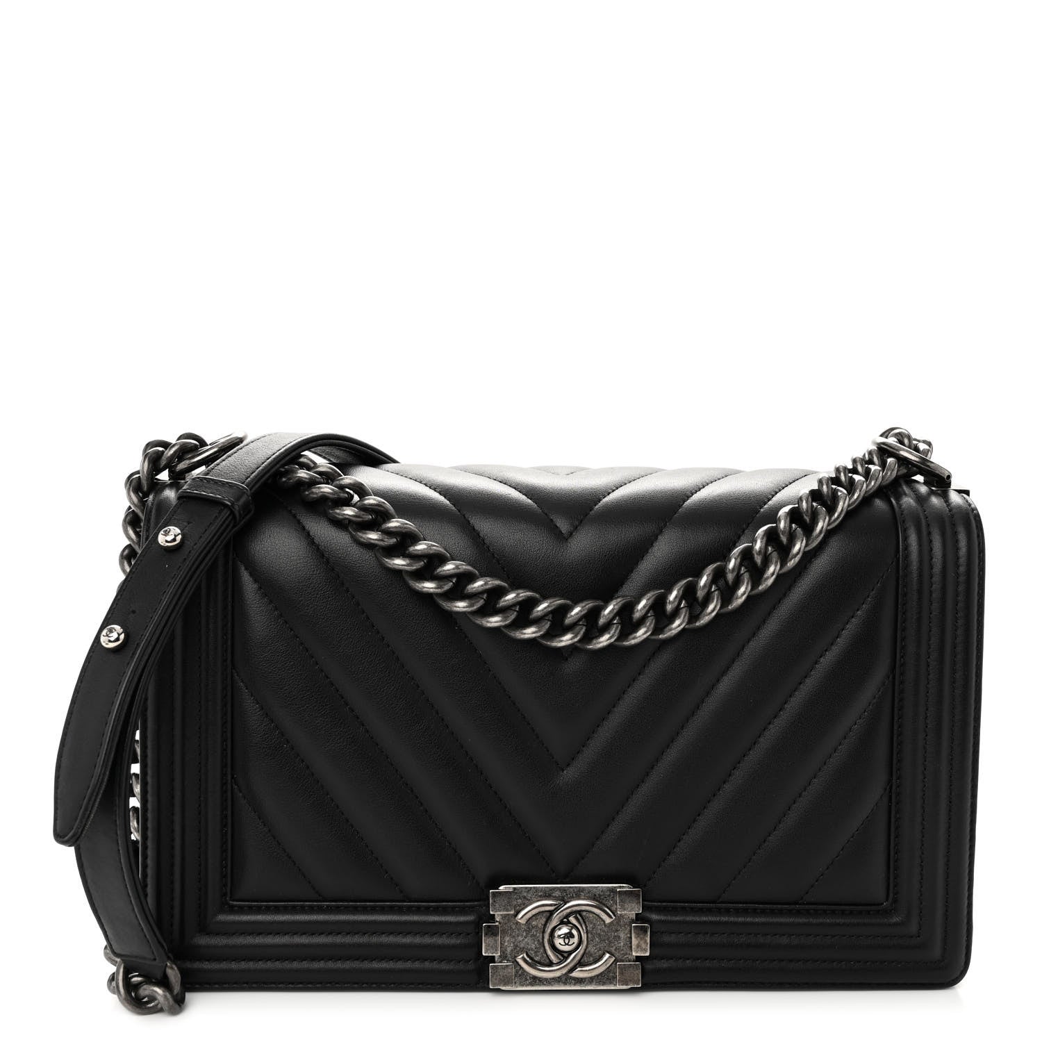 Chanel Calfskin Chevron Quilted New Medium Boy Flap Black