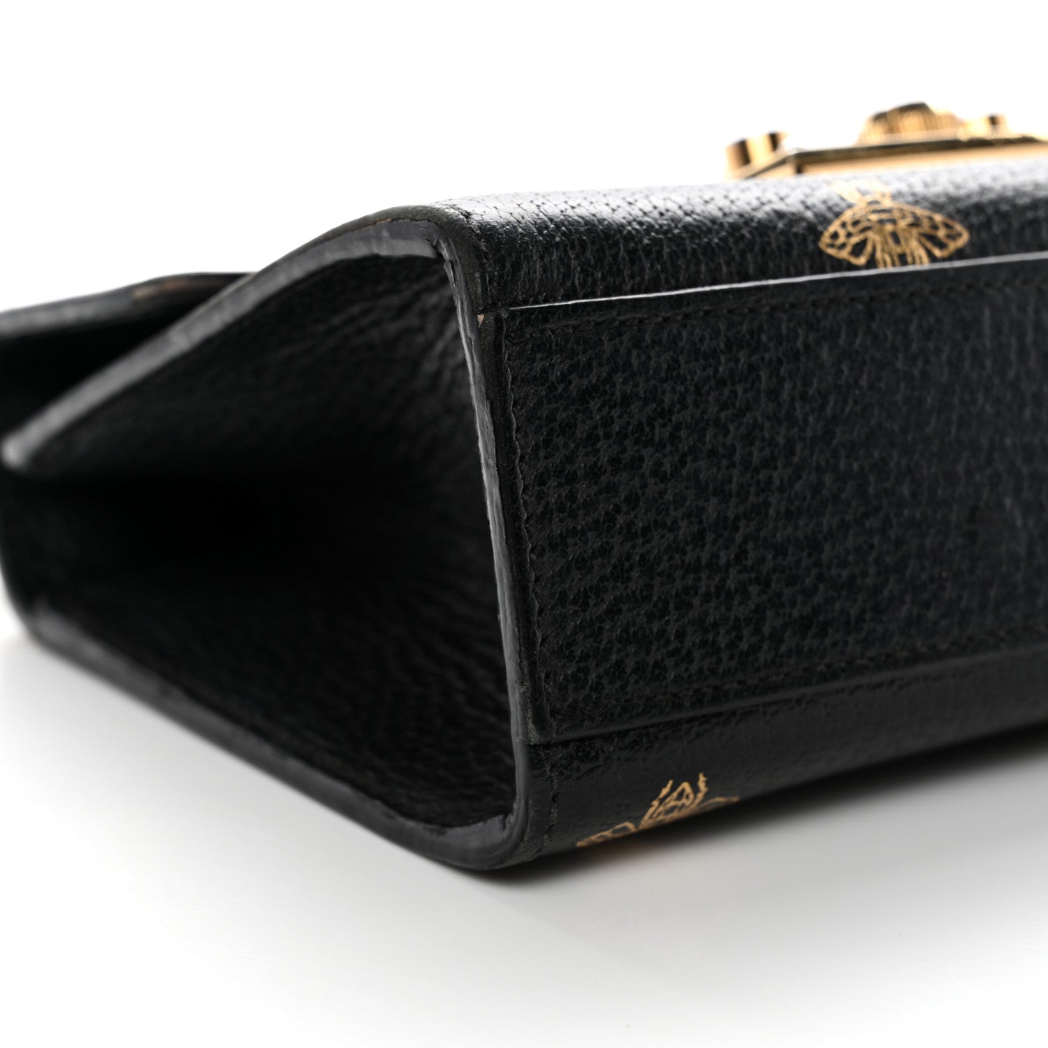 Gucci Grained Calfskin Bee Star Small Padlock Shoulder Bag Black