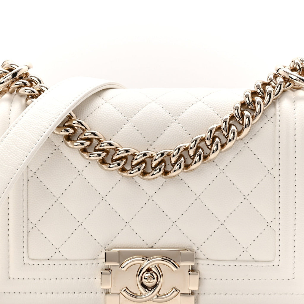 Chanel Caviar Quilted Small Boy Flap White