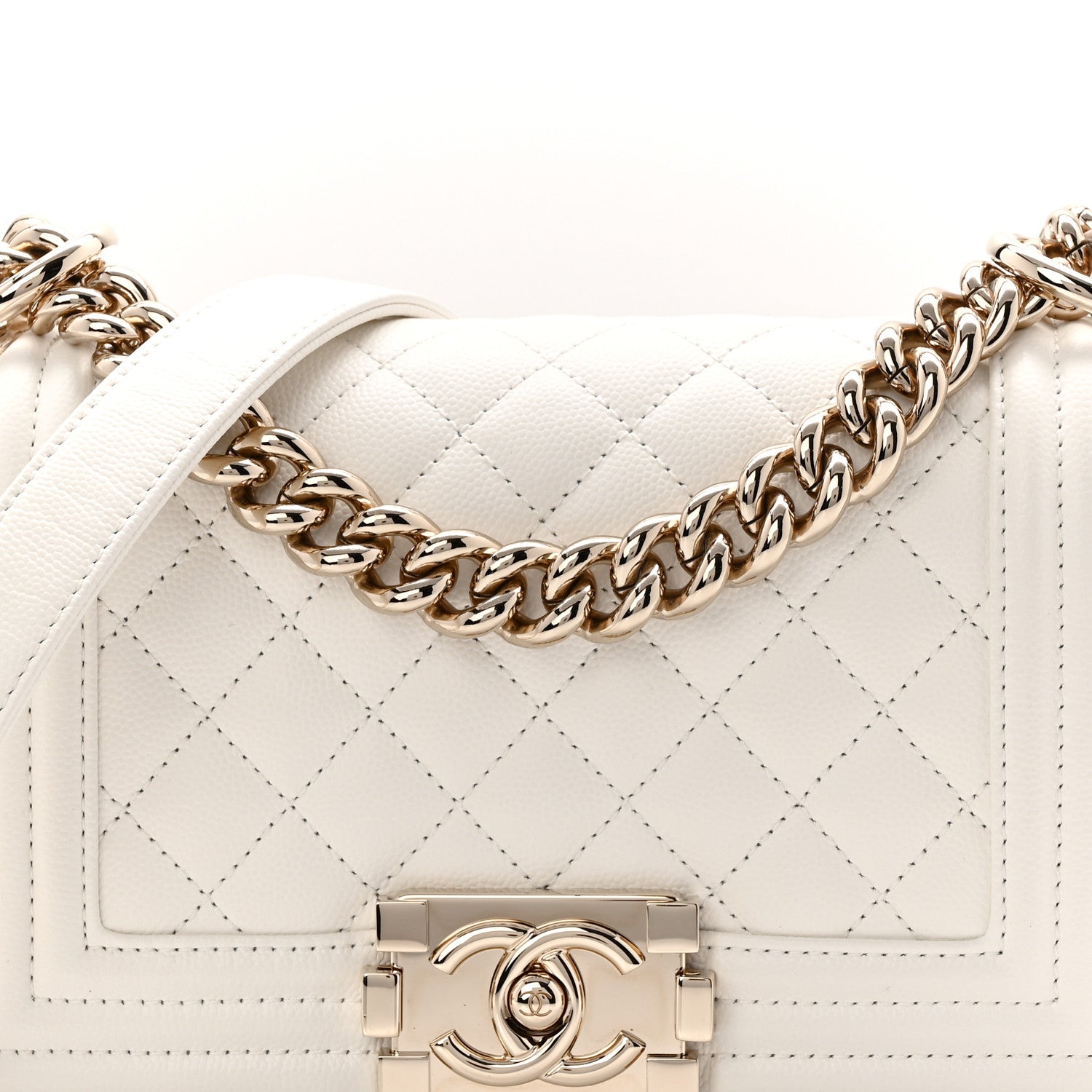 Chanel Caviar Quilted Small Boy Flap White