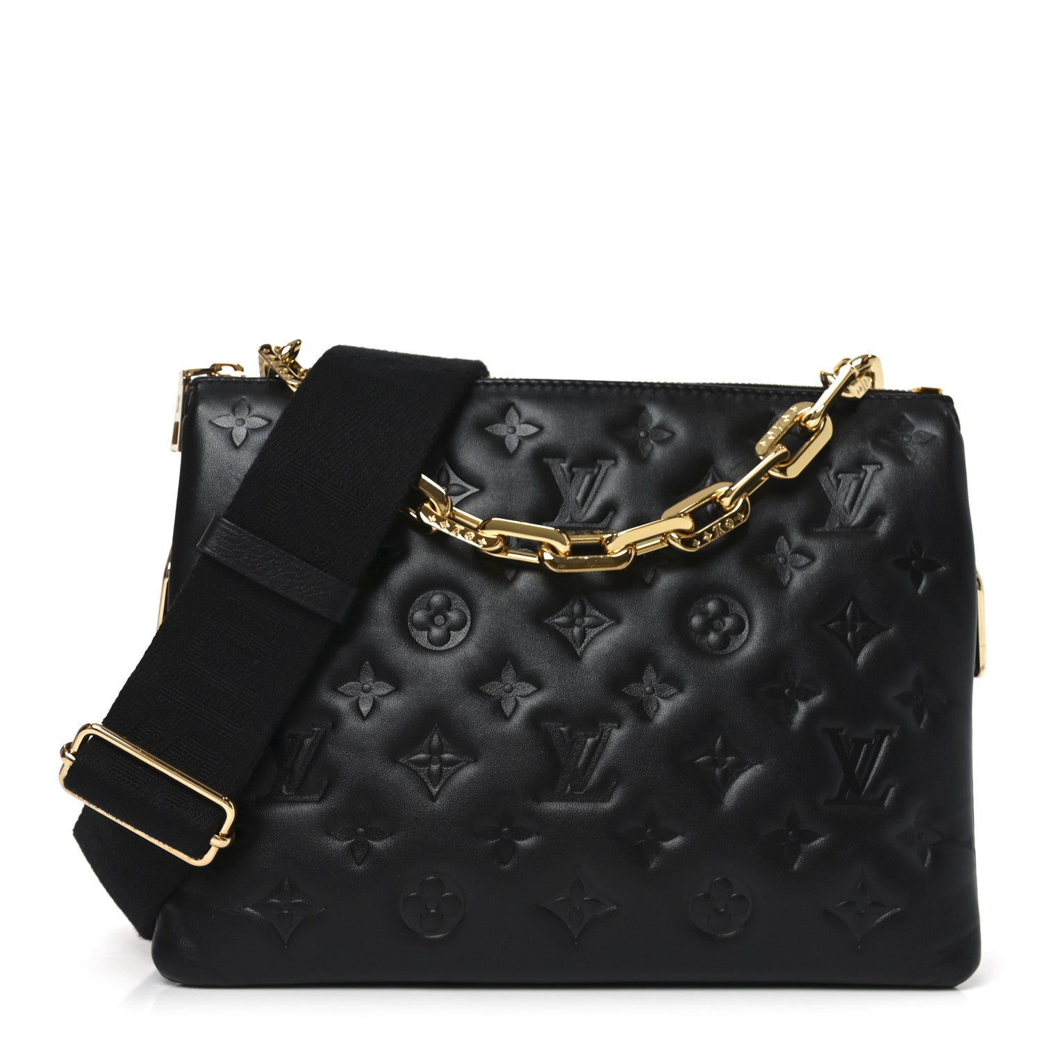Louis Vuitton Lambskin Embossed Monogram Coussin PM Black