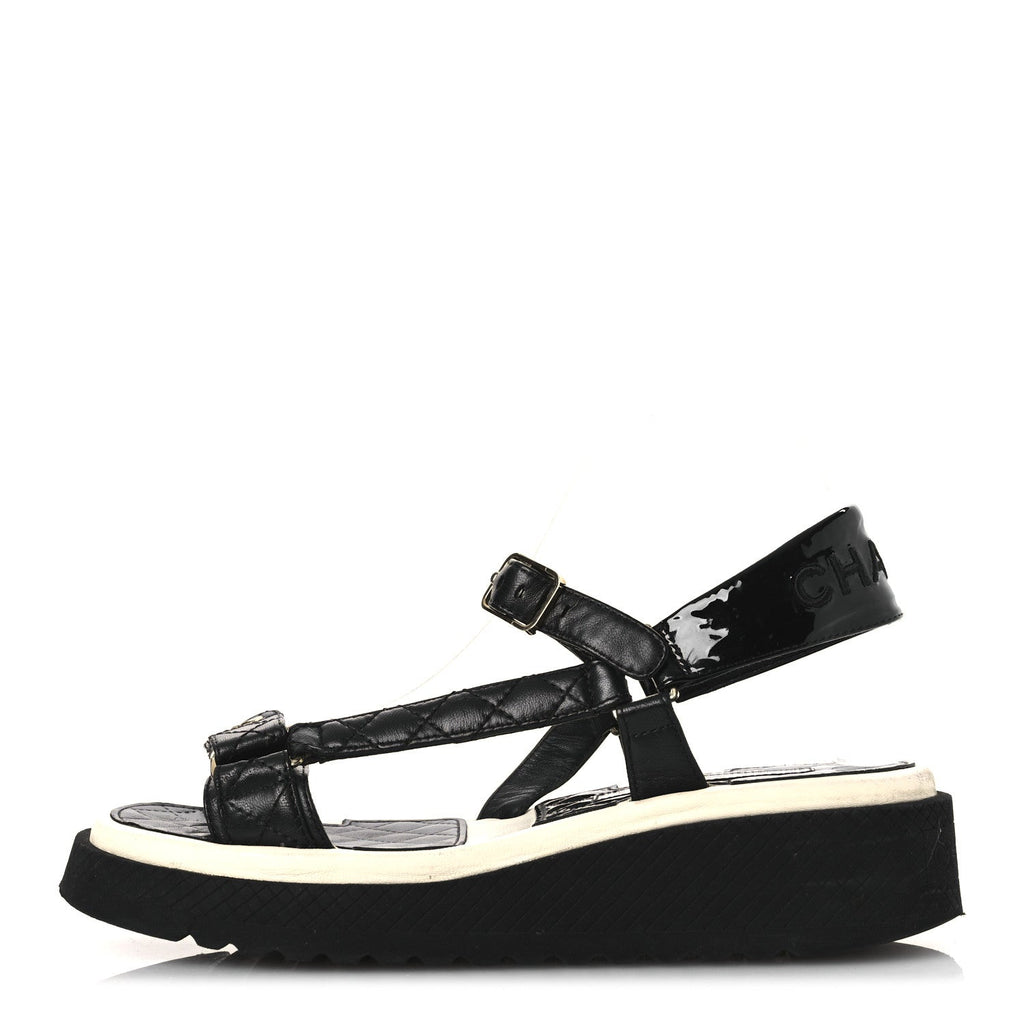 Lambskin Patent Logo Platform Sandals 39 Black