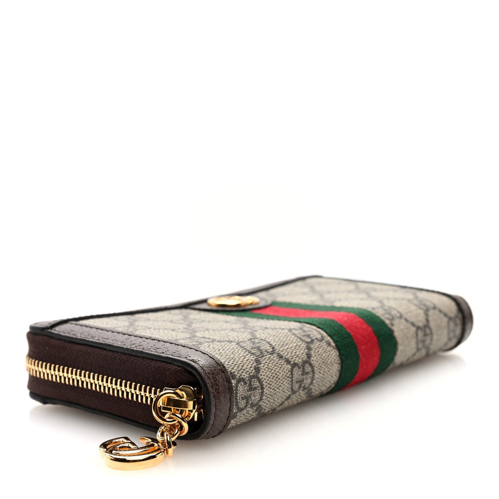 Gucci GG Supreme Monogram Web Ophidia Zip Around Wallet Brown