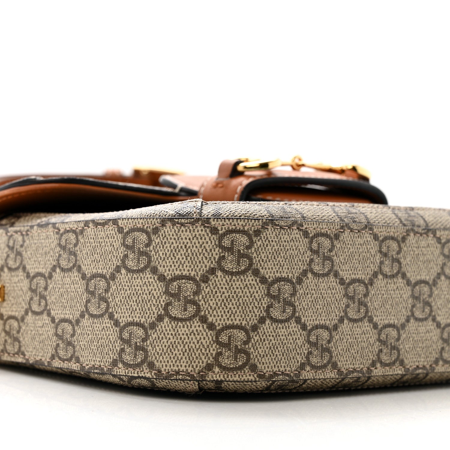 Gucci X DANS LE VERT Textured Dollar Calfskin GG Supreme Monogram Web Mini Horsebit 1955 Shoulder Bag Dusty Azure Beige Ebony