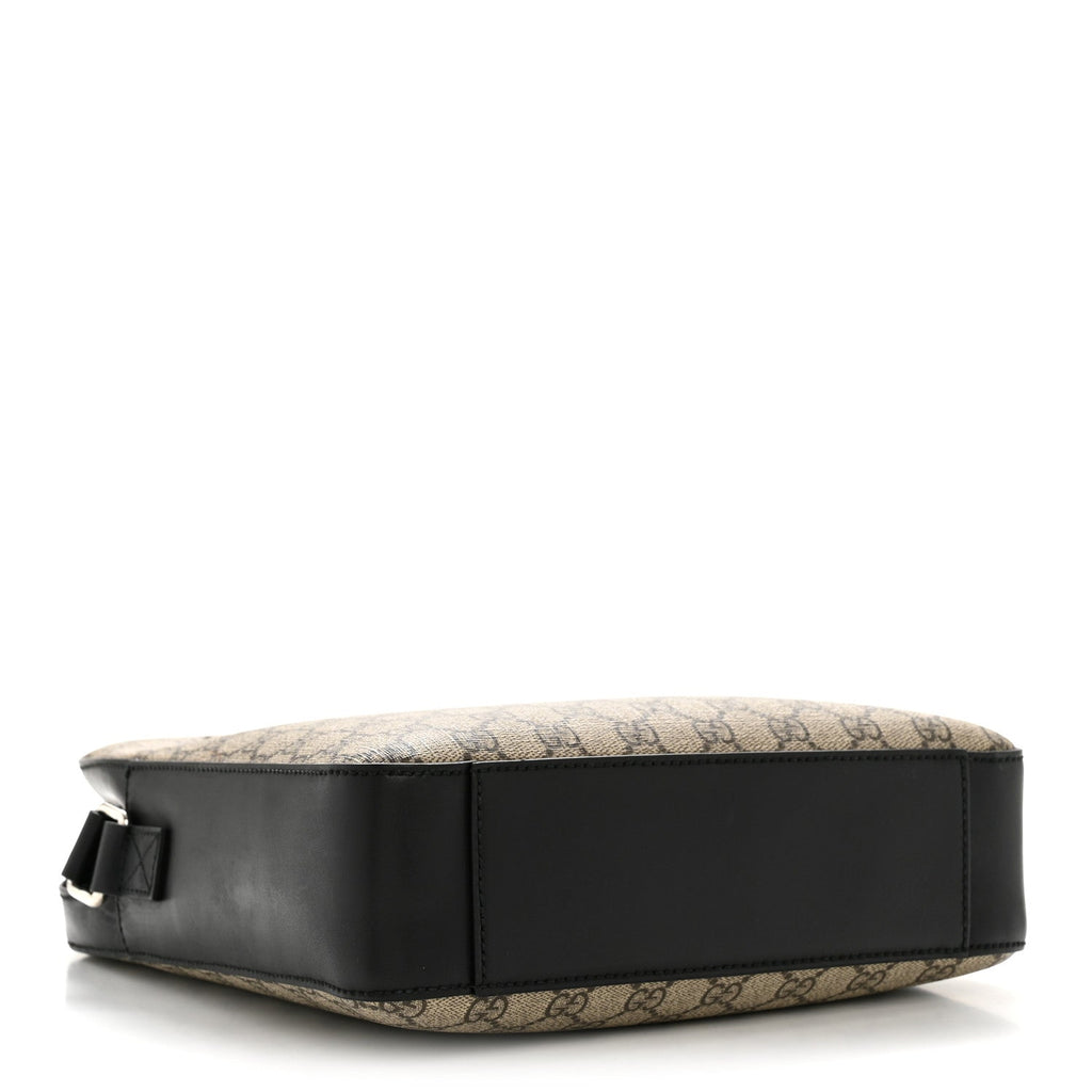 Gucci GG Supreme Monogram Flat Messenger Bag Beige Black New Acero
