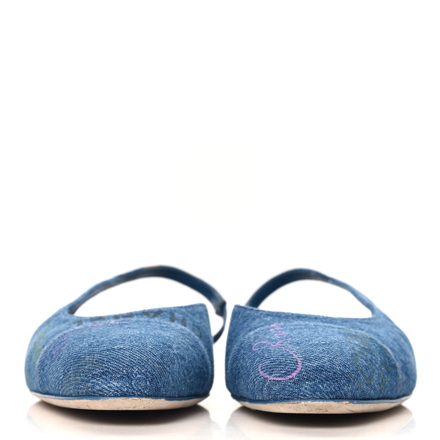 Denim Printed Denim Mood Cap Toe CC Slingback Flats 36 Light Blue Multicolor