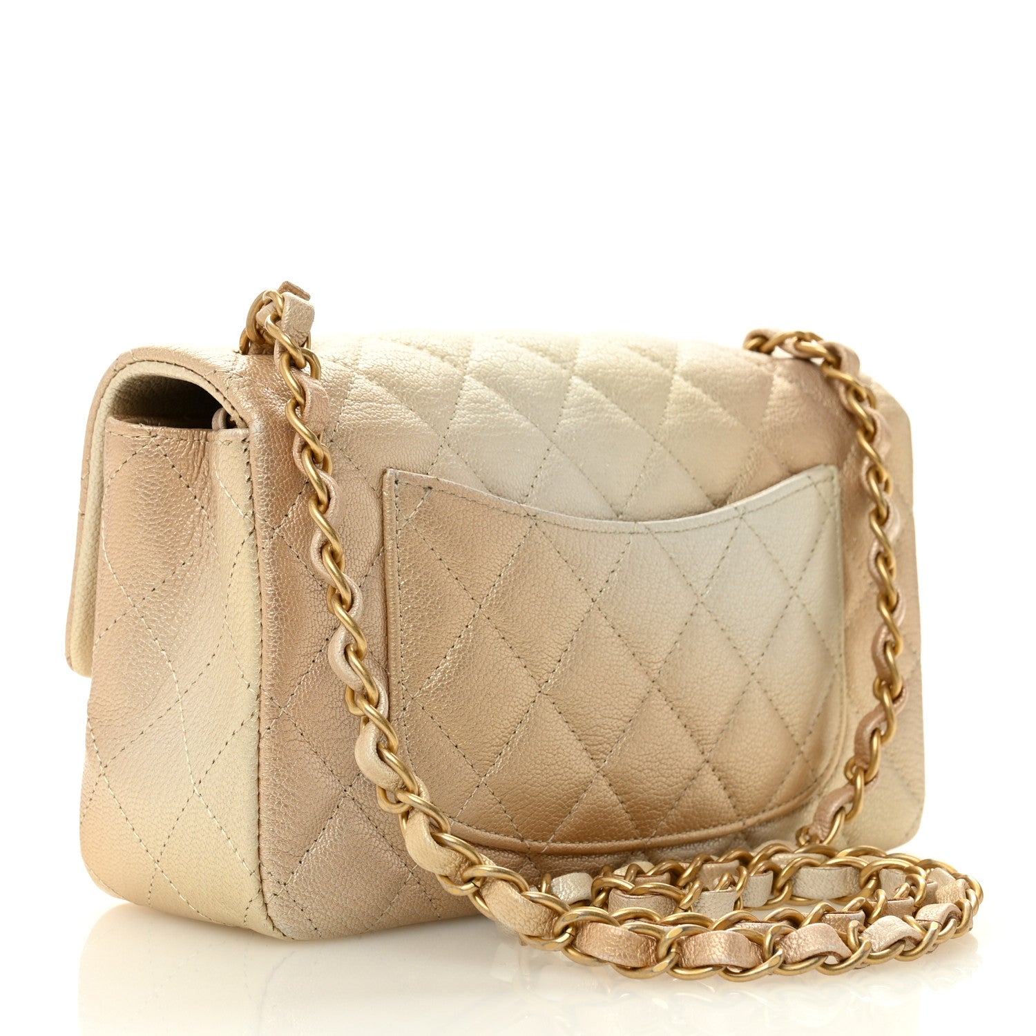 Chanel Metallic Goatskin Quilted Mini Rectangular Flap Gold