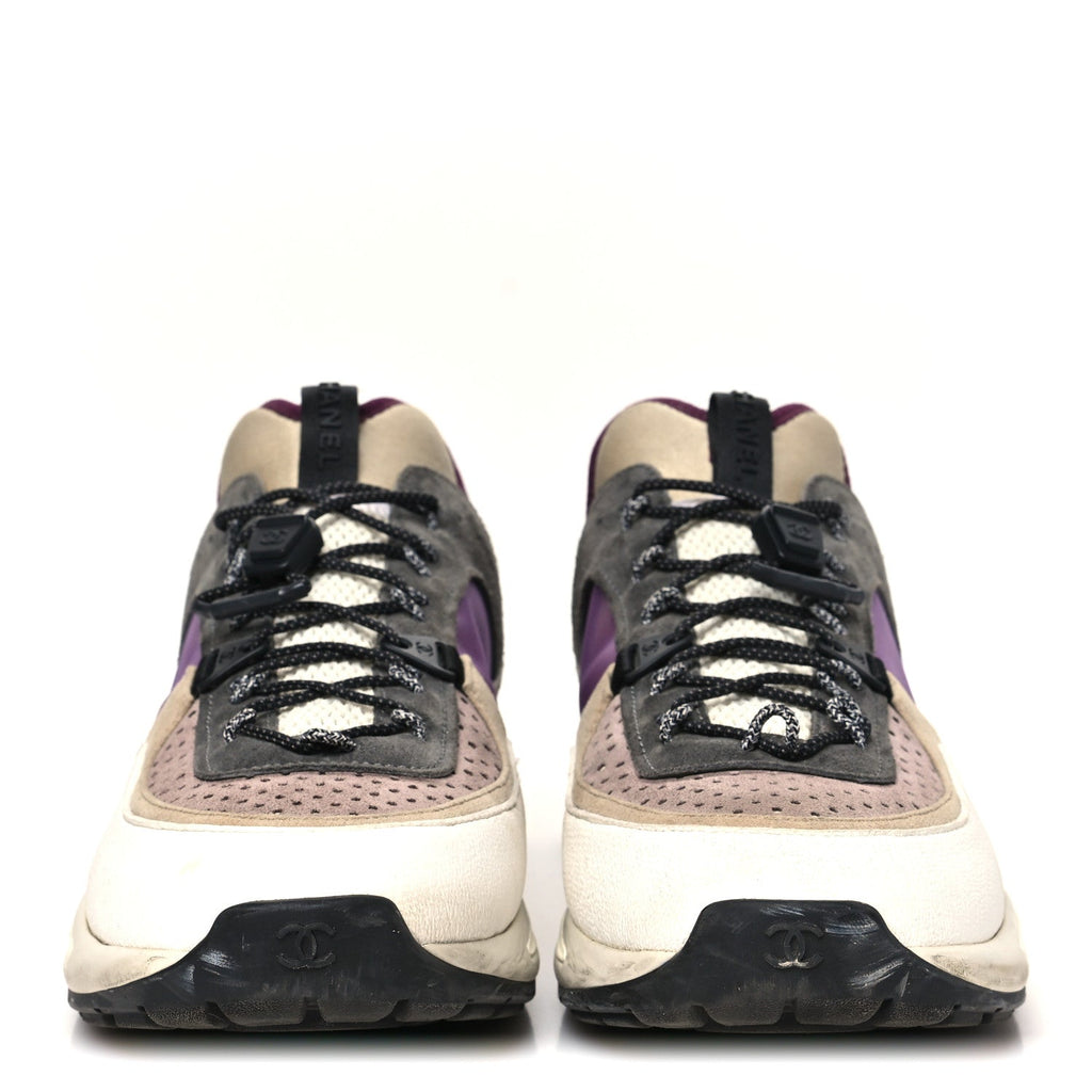 Fabric Suede Calfskin Mesh Womens CC Sneakers 42 White Grey Purple