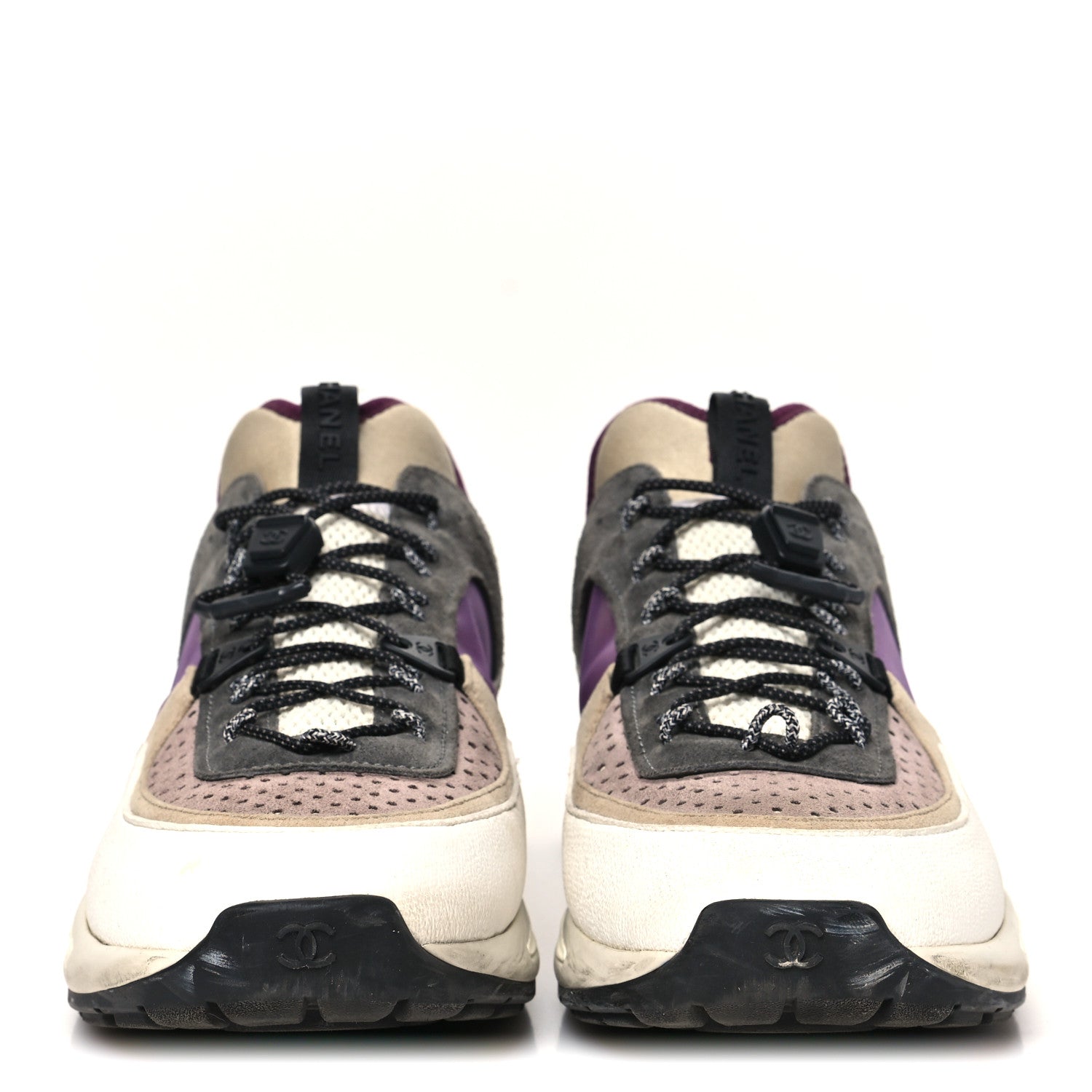 Fabric Suede Calfskin Mesh Womens CC Sneakers 42 White Grey Purple
