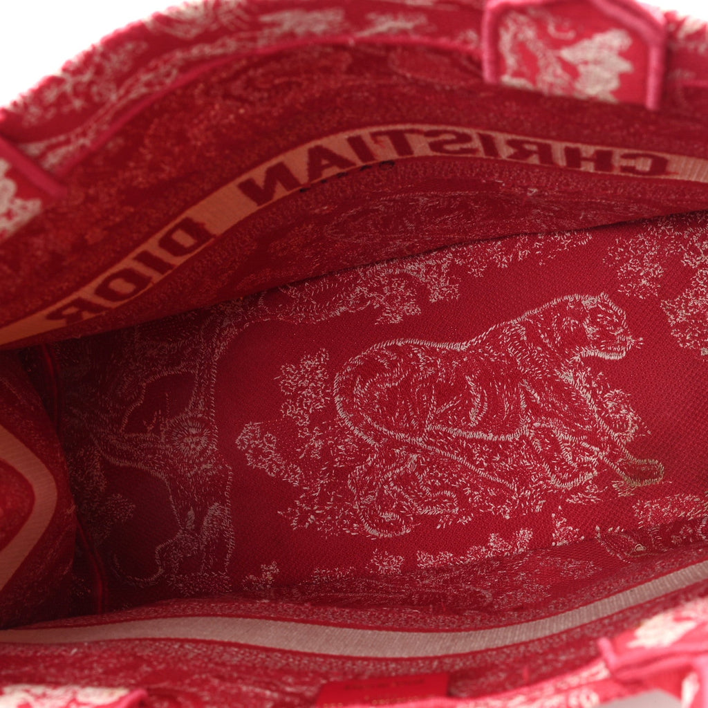 Christian Dior Canvas Embroidered Medium Dioriviera Toile De Jouy Book Tote Raspberry