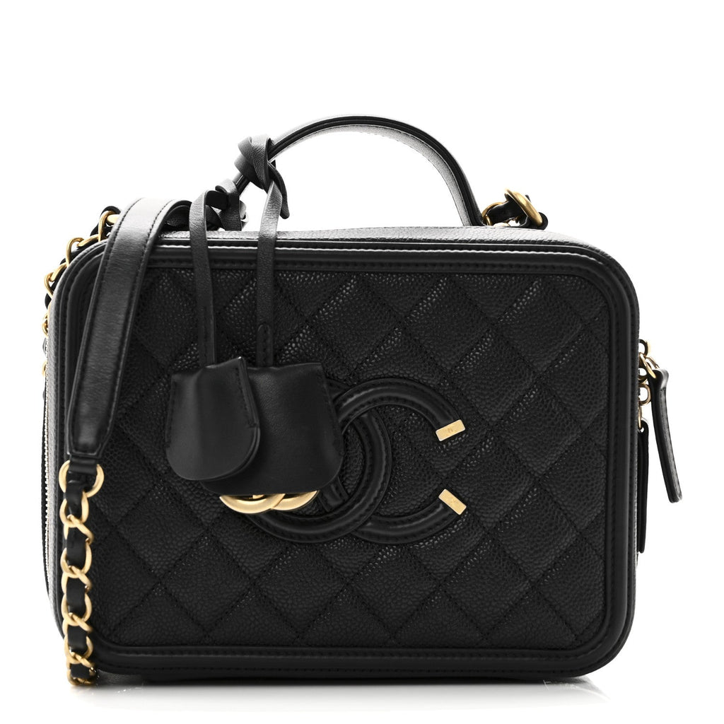 Chanel Caviar Quilted Medium CC Filigree Vanity Case Black