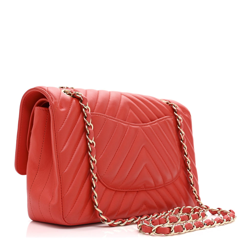 Chanel Lambskin Chevron Quilted Medium Double Flap Red