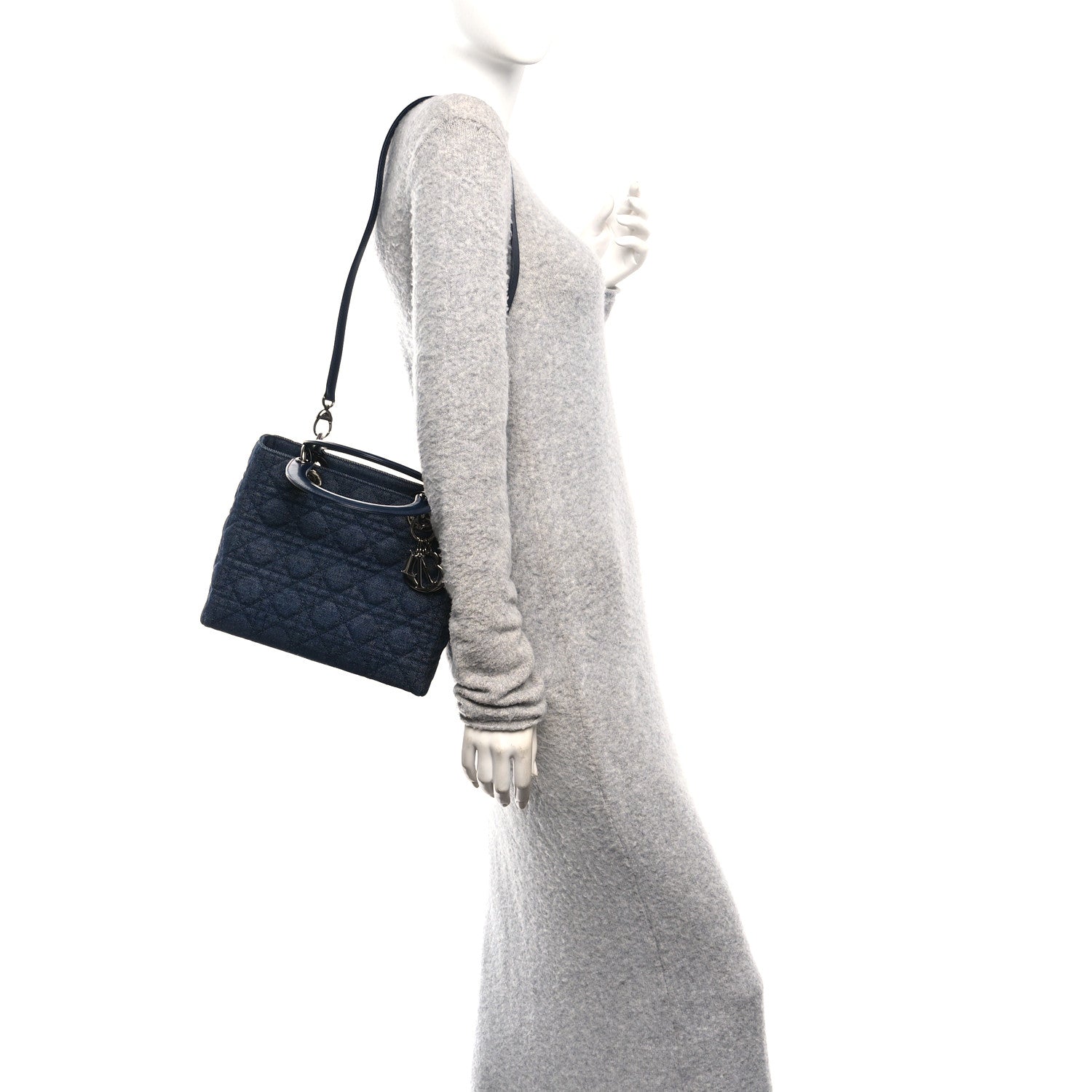 Christian Dior Denim Cannage Medium Lady Dior Blue Black